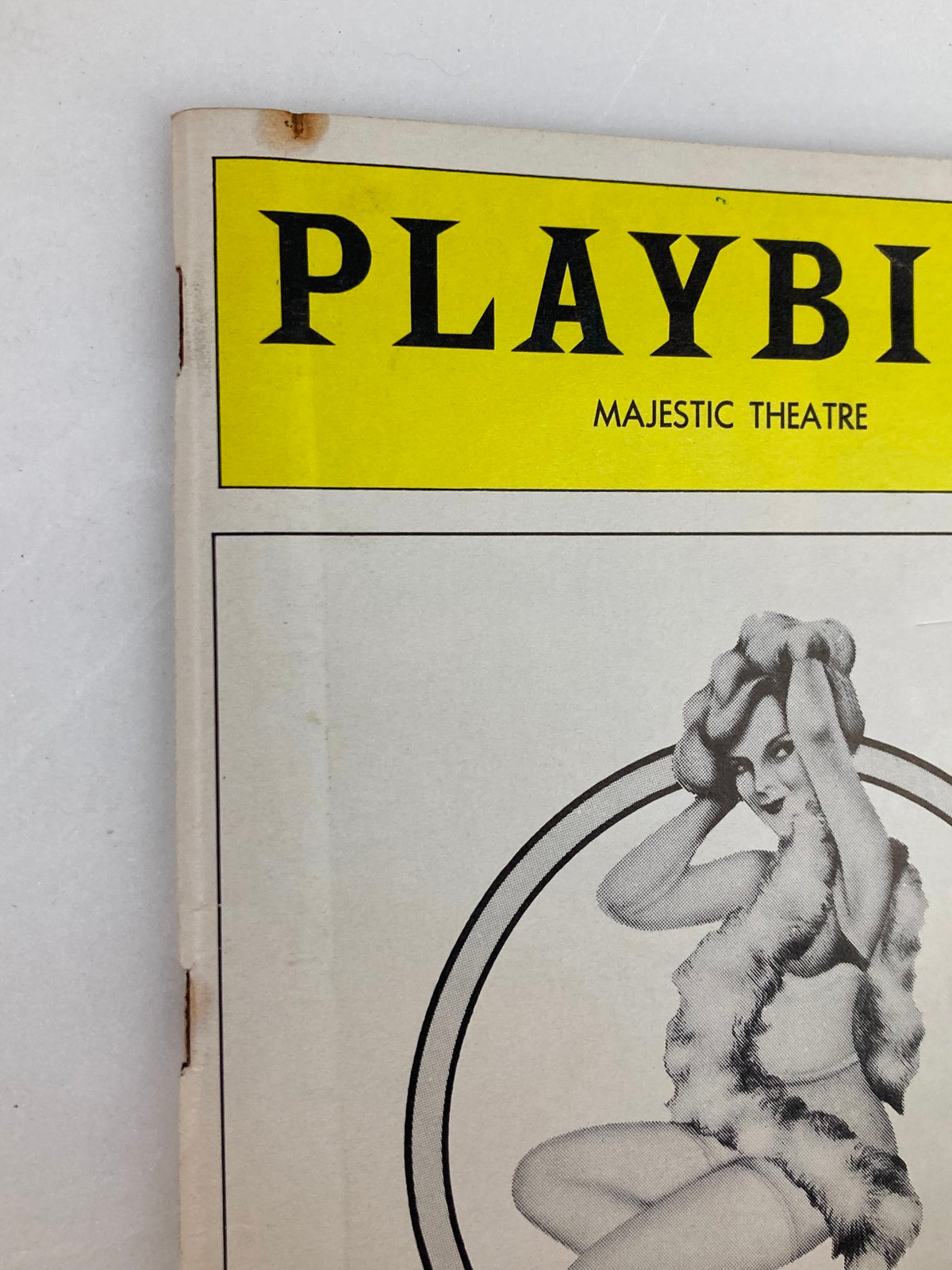Close-up view of the top of the 1983 Playbill for '42nd Street' at Majestic Theatre, showcasing vintage design and slight wear.
