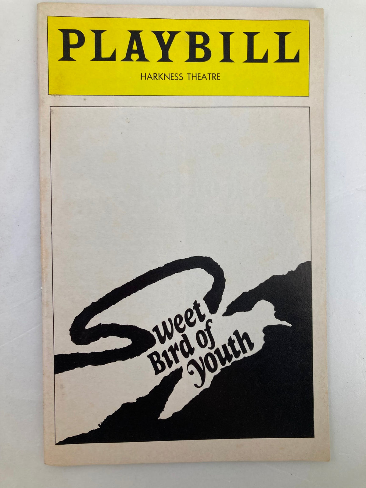 1976 Playbill Harkness Theatre featuring the cover art for 'Sweet Bird of Youth' by Tennessee Williams.