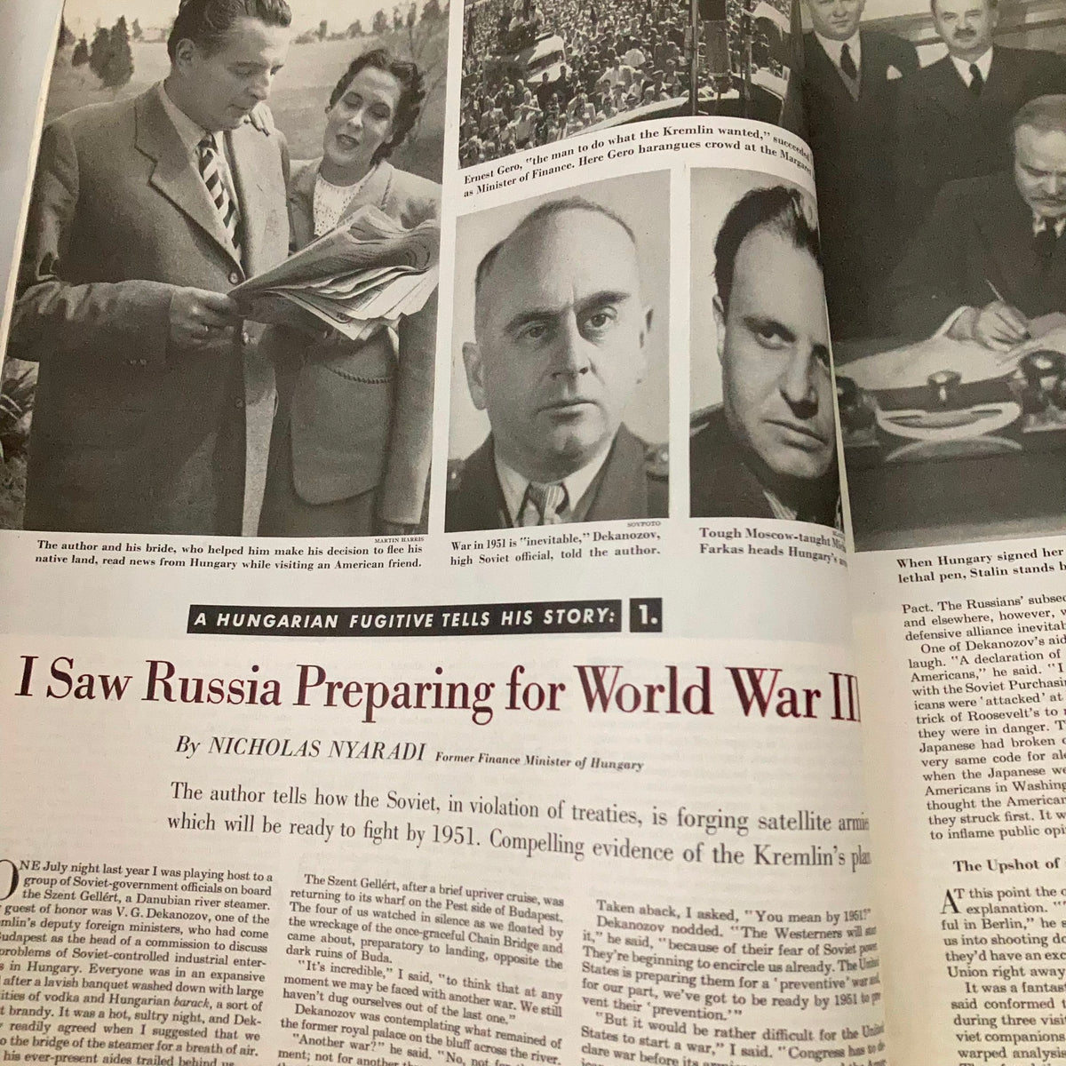 Article page from Saturday Evening Post Magazine July 2 1949 titled 'I Saw Russia Preparing for World War II' by Nicholas Nyaradi, including historical images related to the topic.