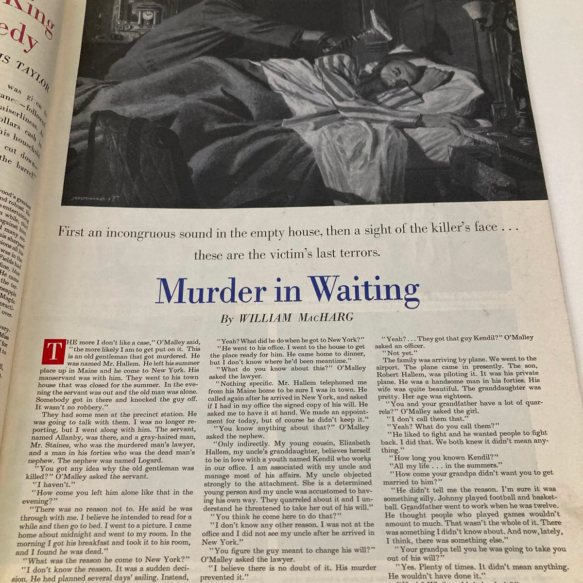 Inside page of Saturday Evening Post Magazine July 2 1949 featuring the story 'Murder in Waiting' by William MacHARG, showcasing vintage typography and illustration.