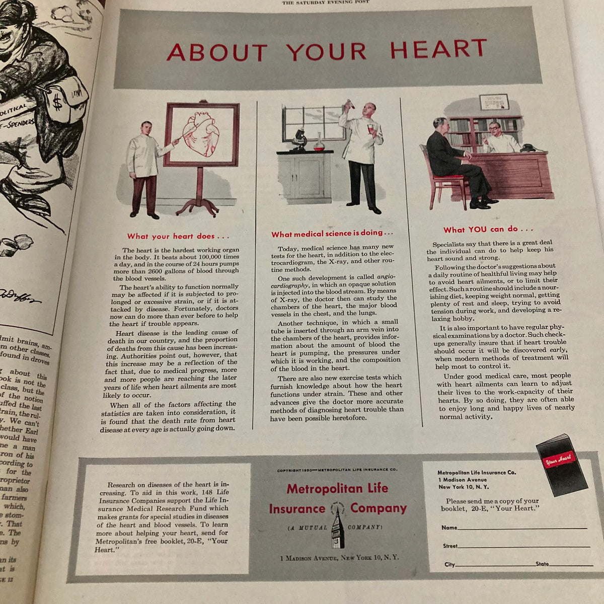 Another interior page of Saturday Evening Post Magazine January 14 1950 discussing heart health and related medical insights.