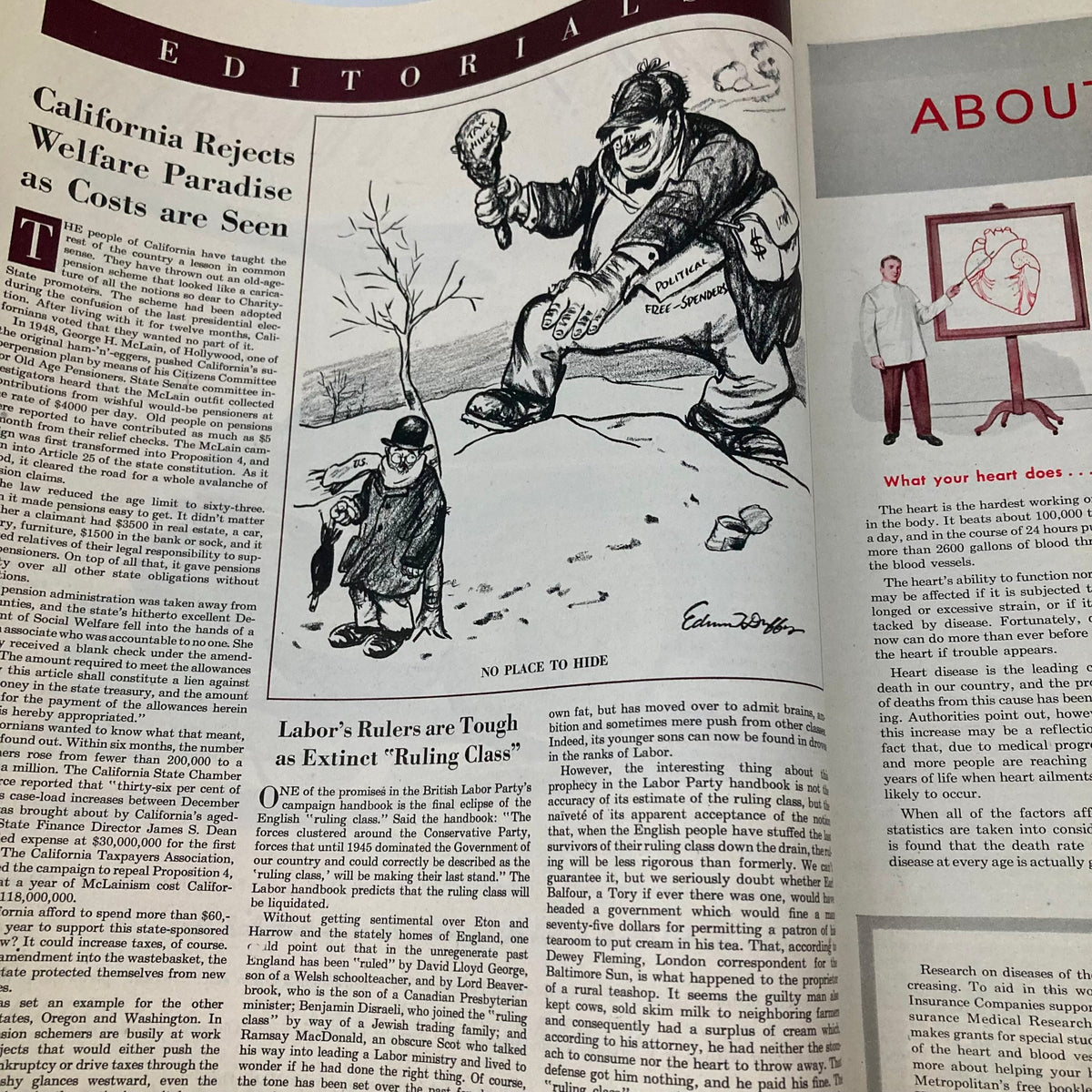 Editorial section from Saturday Evening Post Magazine January 14, 1950, discussing political commentary with illustrations.
