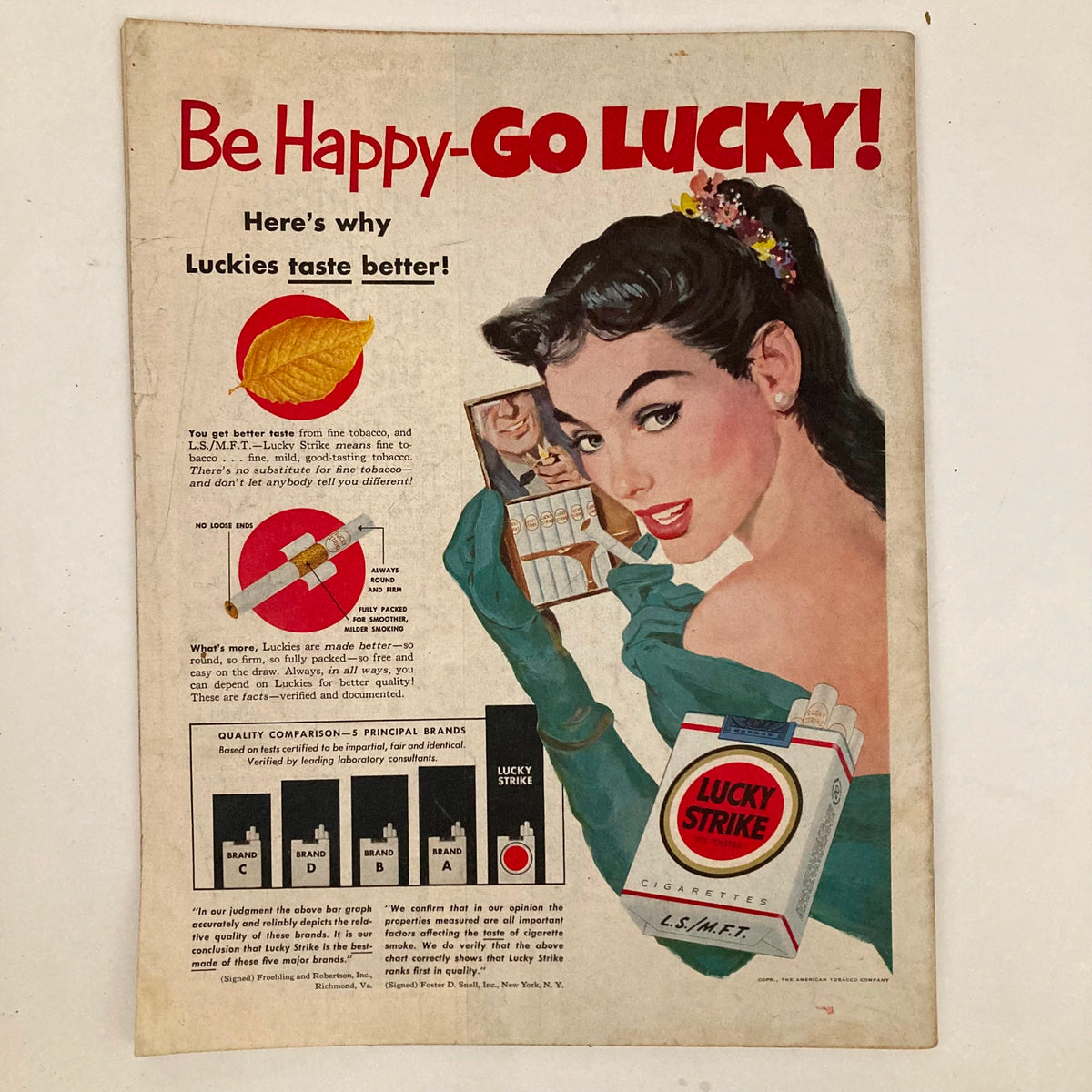 Saturday Evening Post Magazine January 12 1952, displaying an advertisement for Lucky Strike cigarettes, featuring a glamorous woman promoting the product in a vintage marketing style.
