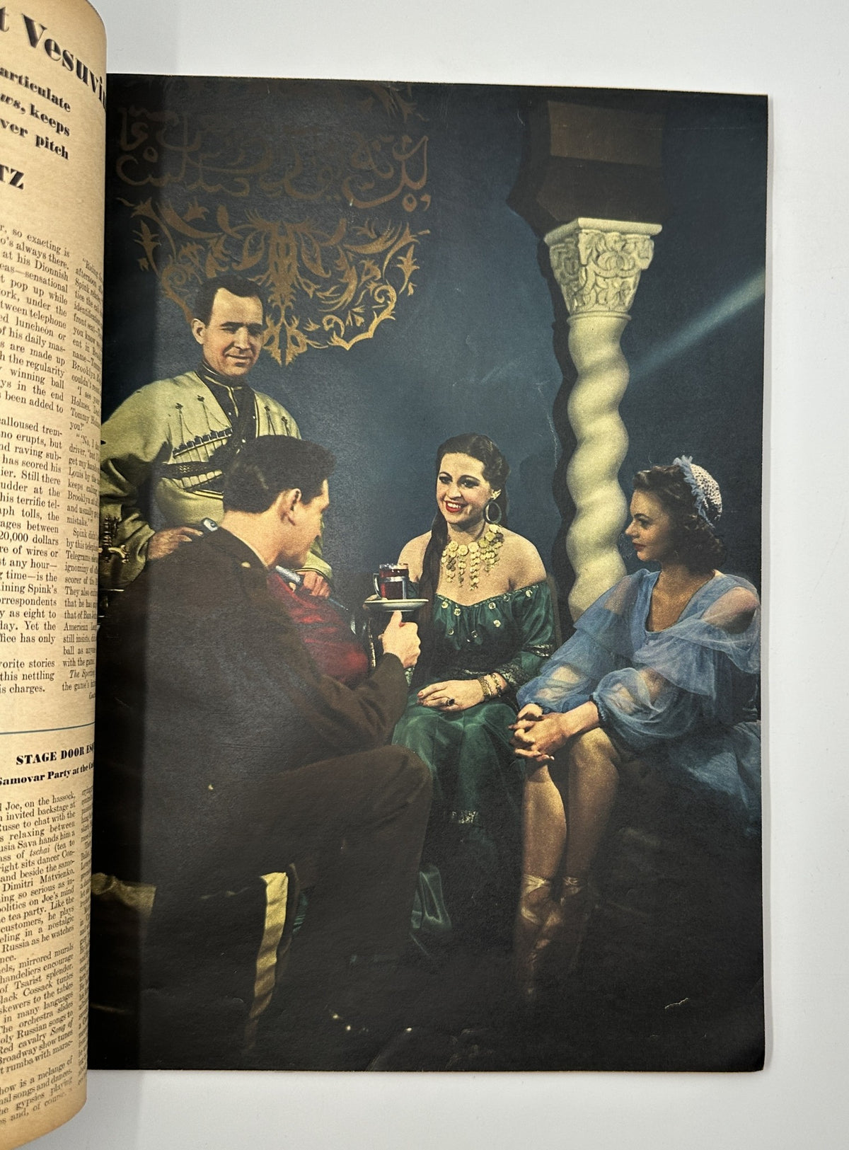 Image from Esquire Magazine June 1944 showing a staged scene with actors in vintage outfits, capturing the essence of 1940s entertainment and culture.