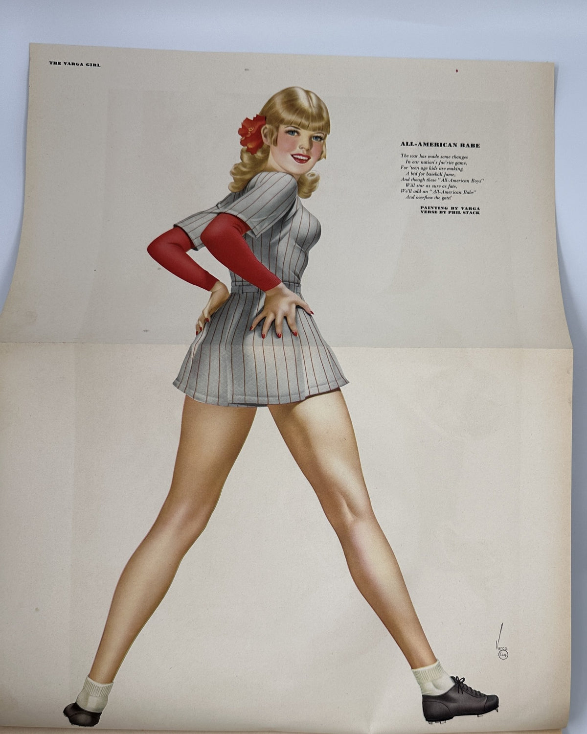 Esquire Magazine September 1944 features a Varga Girl illustration portraying an All-American Babe in a stylish uniform, showcasing classic pinup art.