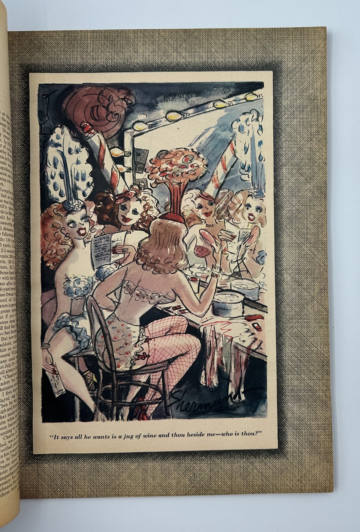 Esquire Magazine February 1944 Jazz Number featuring an illustration of showgirls in a vintage setting, highlighting the era's entertainment culture.