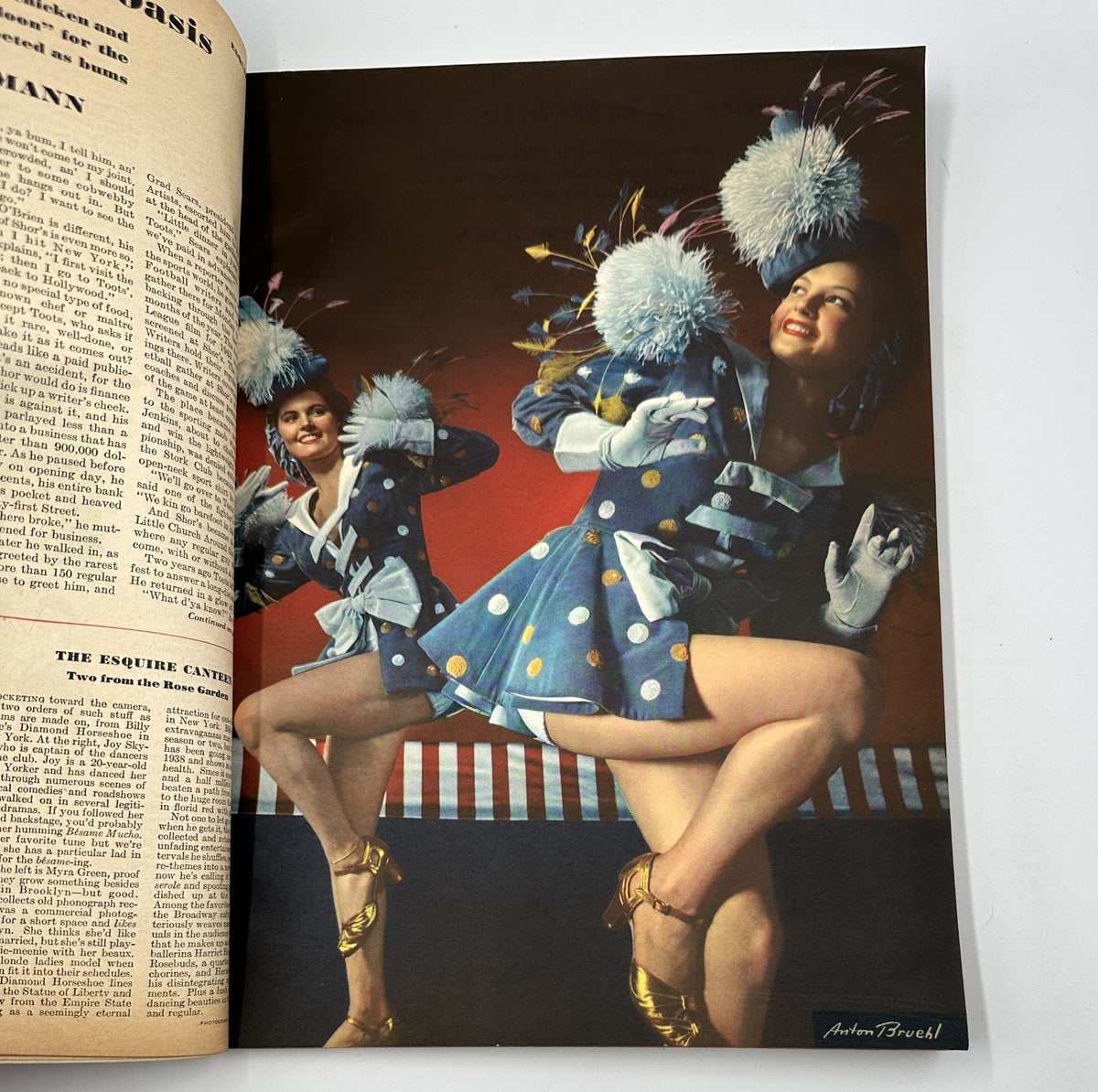 Page from Esquire Magazine September 1944 featuring a vibrant photograph of two chorus girls performing in stylish costumes, representing classic entertainment culture of the era.