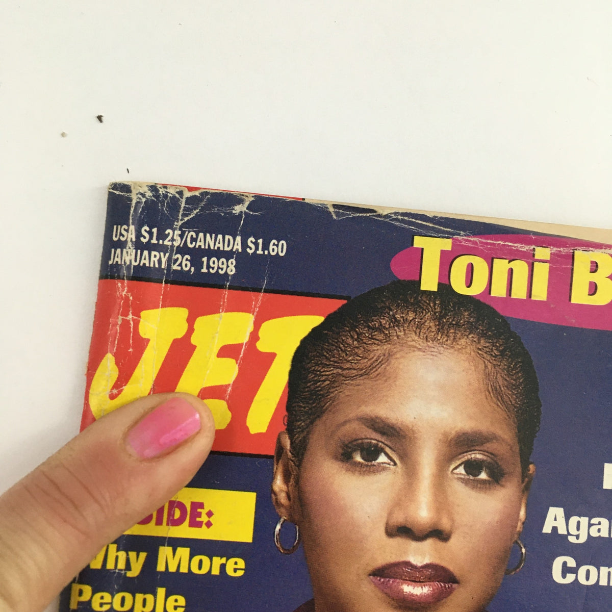 Close-up of the Jet Magazine cover dated January 26, 1998, showcasing Toni Braxton with details about the issue.