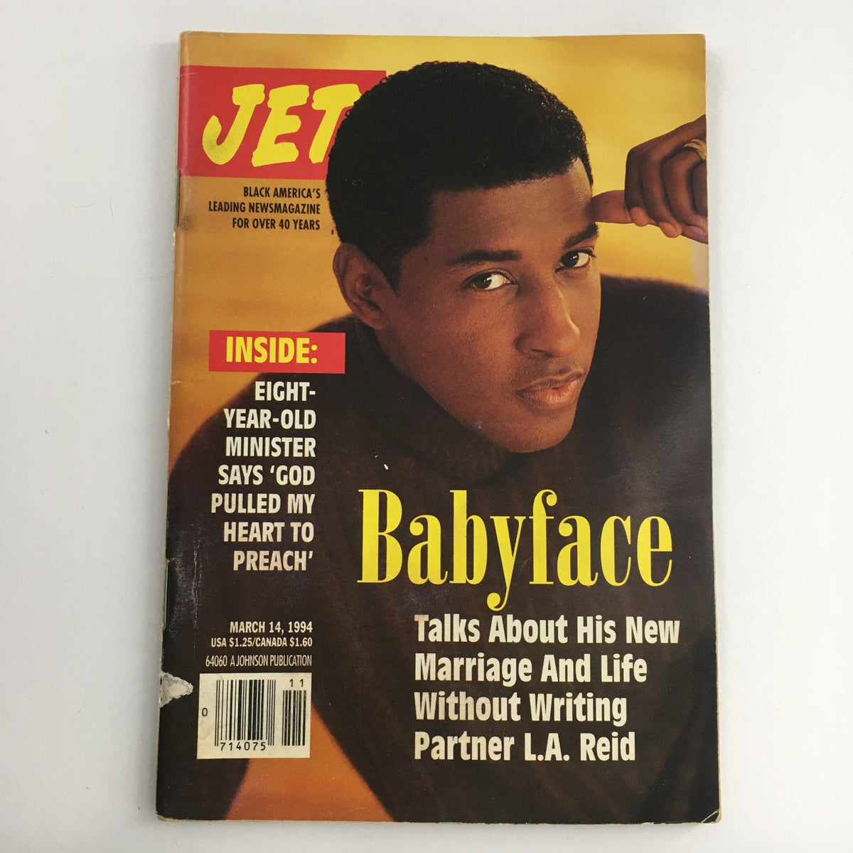 Jet Magazine March 14 1994 featuring an interview with Babyface discussing his new marriage and life. Cover image shows Babyface in a stylish pose.