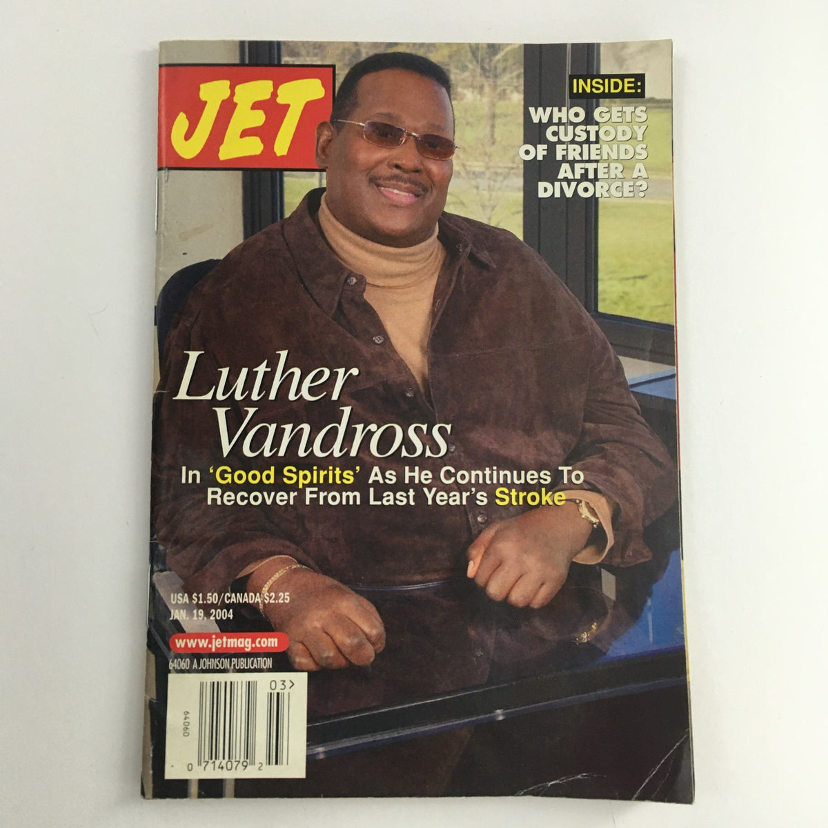 Cover of Jet Magazine from January 19, 2004 featuring Luther Vandross in good spirits, highlighting his recovery from a stroke.