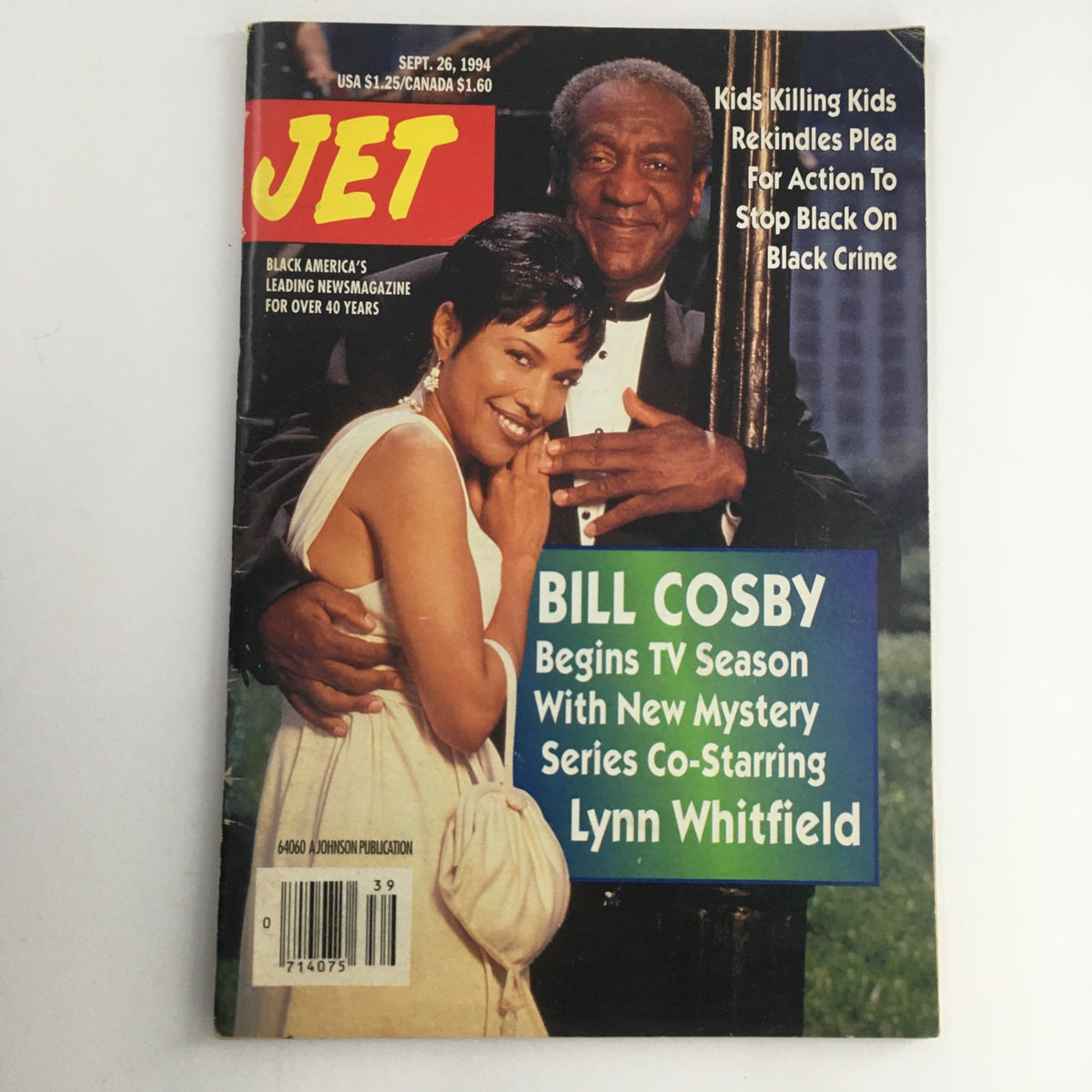 Cover of Jet Magazine from September 26, 1994 featuring Bill Cosby and Lynn Whitfield; highlights a new mystery series and discusses community issues. The magazine is labeled as 'Black America's leading newsmagazine for over 40 years'.