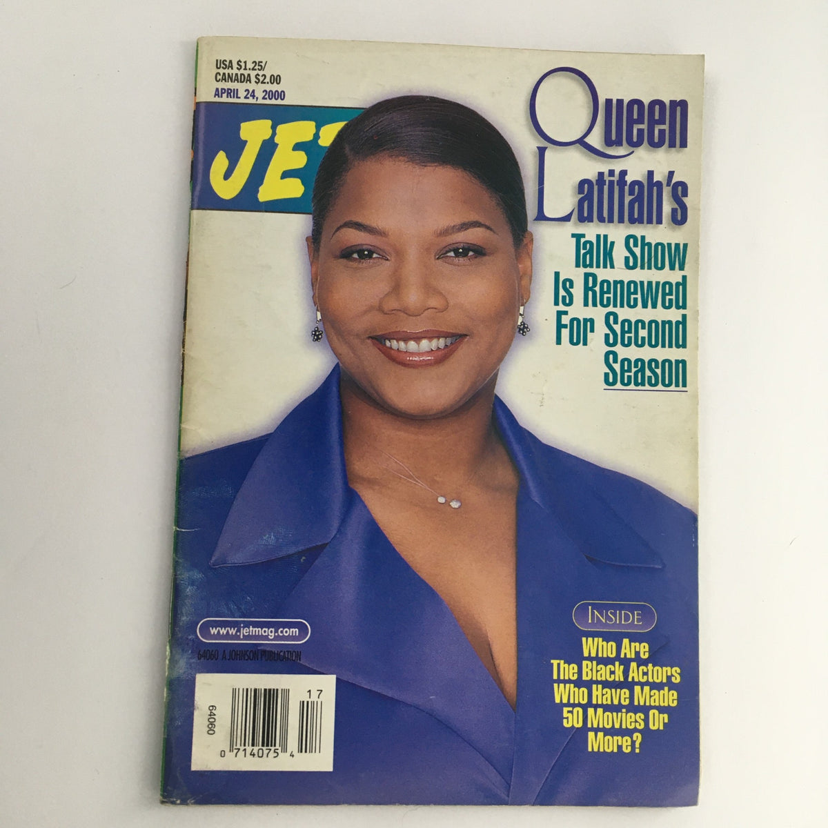 Cover of Jet Magazine, April 24, 2000, featuring Queen Latifah, highlighting her talk show's renewal for a second season.