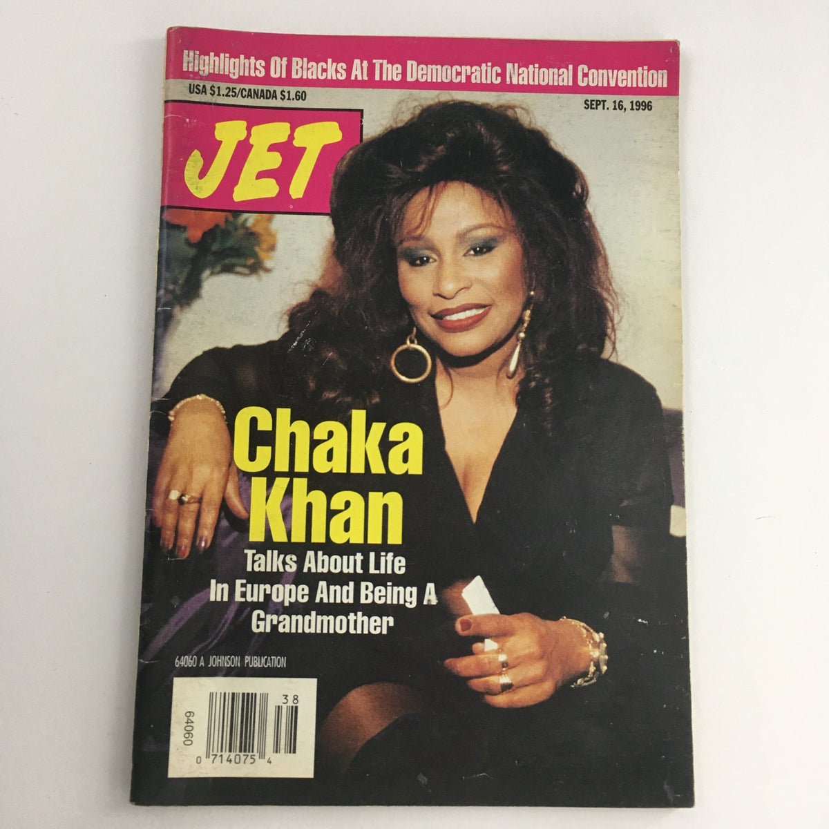 Cover of Jet Magazine dated September 16, 1996, featuring Chaka Khan with the headline discussing her life in Europe and experiences as a grandmother.