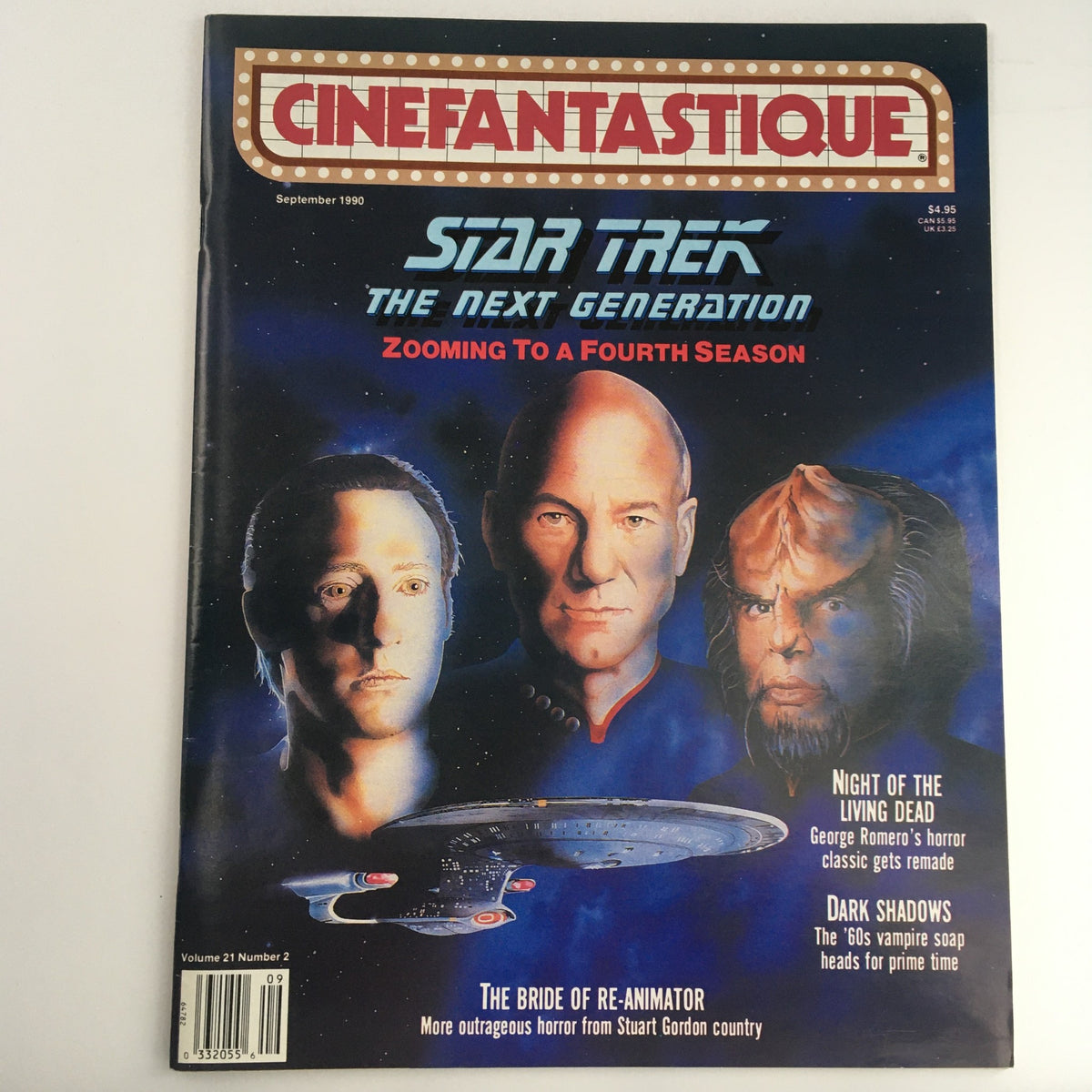 Cinefantastique magazine cover from September 1990 featuring Star Trek: The Next Generation, with Patrick Stewart, Jonathan Frakes, and a Klingon character, promoting the show's fourth season.