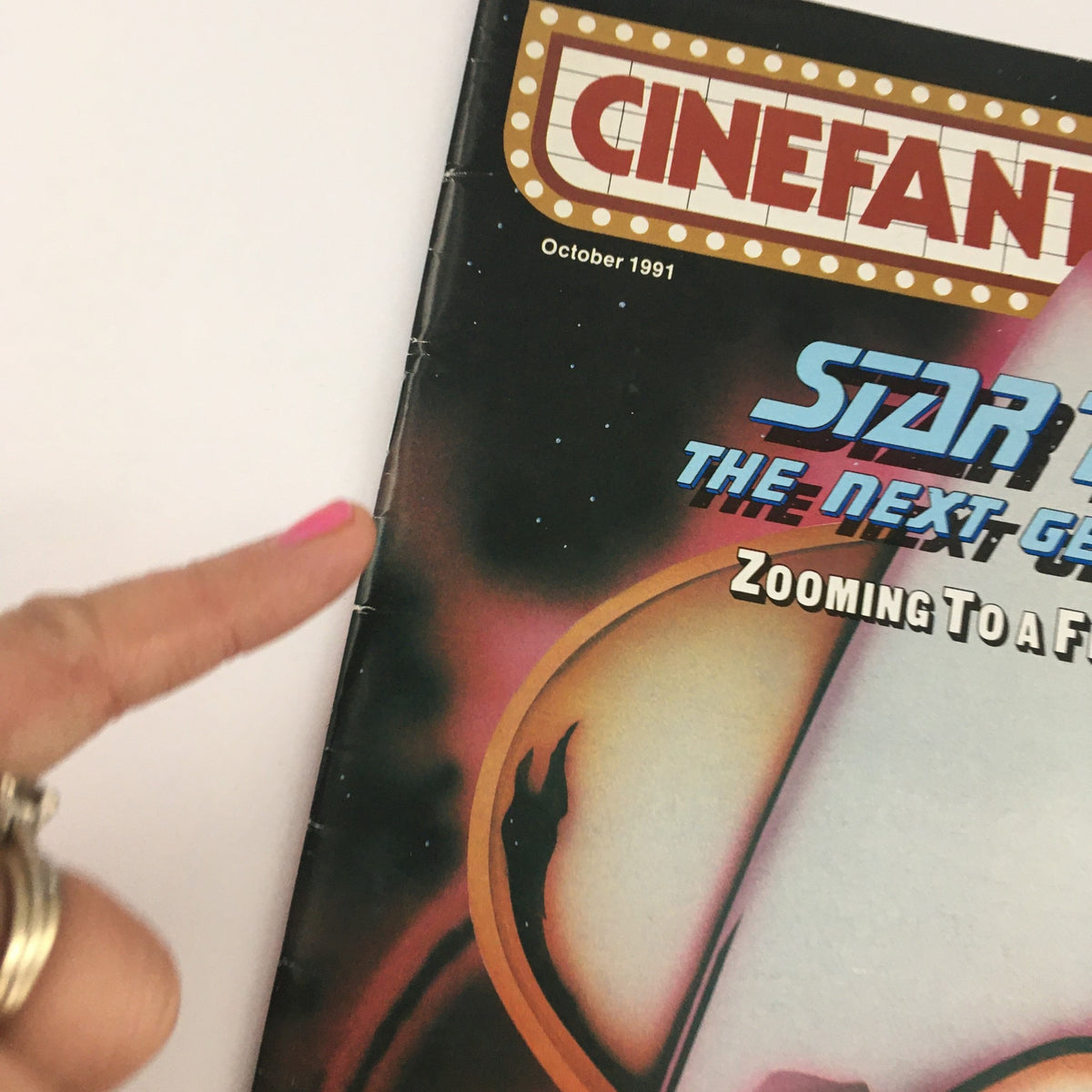 Detailed view of Cinefantastique October 1991 magazine cover for Star Trek: The Next Generation, titled 'Zooming to Fifth Season', showcasing the magazine's spine and artwork.