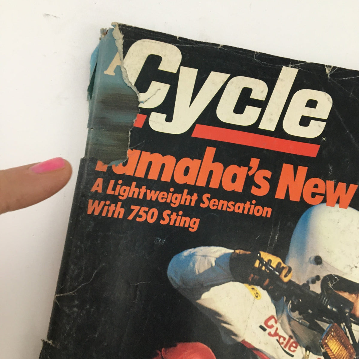 Detailed close-up of the Cycle Magazine February 1981 title showcasing Yamaha Seca 550 description and additional content highlights.