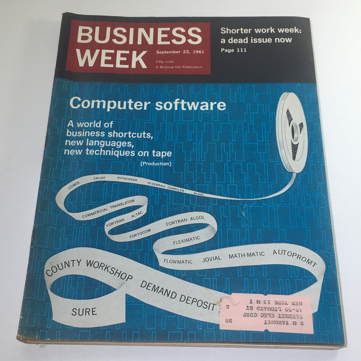 Cover of Business Week Magazine from September 23, 1961, featuring an article on Computer Software, showcasing advancements in business shortcuts and new techniques on tape, along with a discussion about a shorter work week.