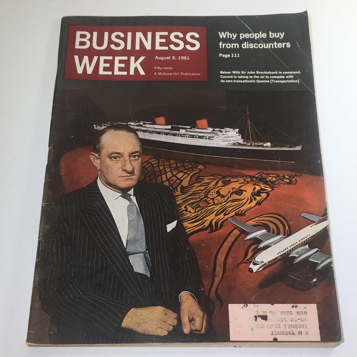 Business Week Magazine cover from August 5, 1961 featuring Sir John Brocklebank, highlighting the competitive air travel industry and transatlantic shipping.