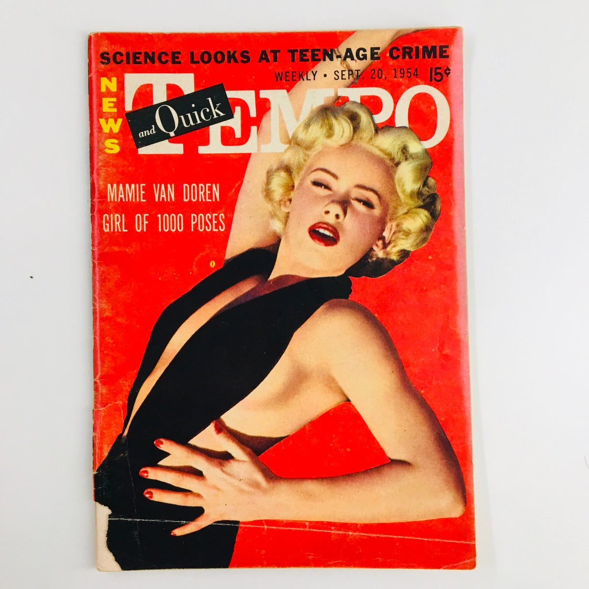 VTG Tempo and Quick Magazine September 20 1954 cover featuring Mamie Van Doren dressed in black with a glamorous pose.