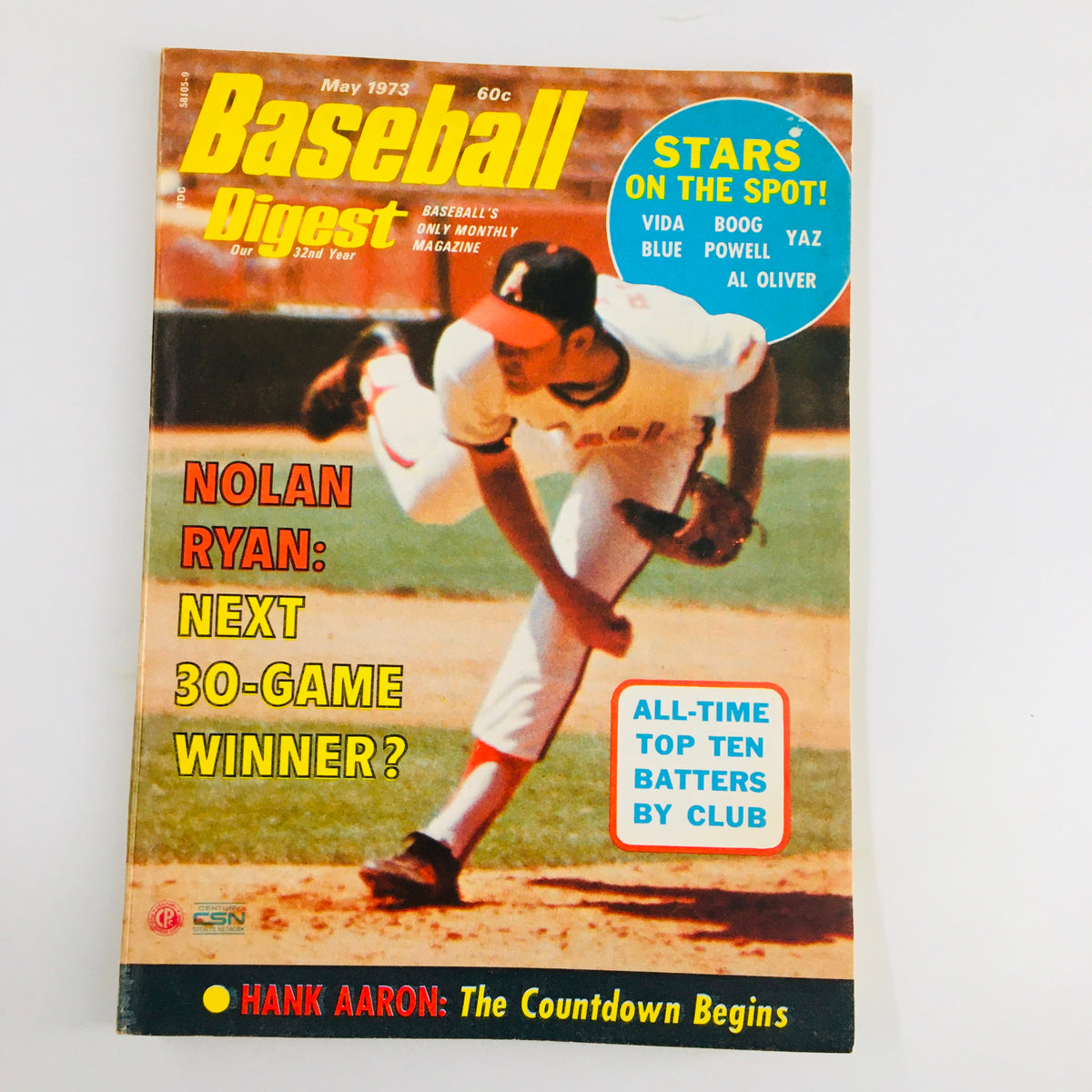 VTG Baseball Digest Magazine May 1973 featuring Nolan Ryan and Hank Aaron on the cover, showcasing baseball legends with the headline 'Nolan Ryan: Next 30-Game Winner?' and additional features highlighted.