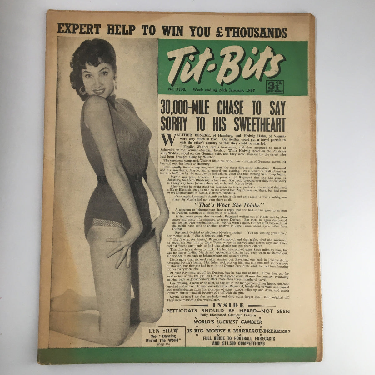 Vintage Tit-Bits Magazine January 26 1957 Lyn Shaw Dancing Round The World No Label