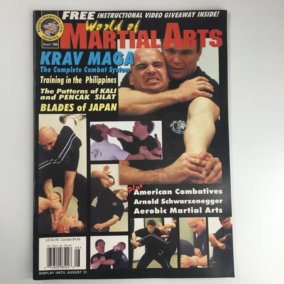 World of Martial Arts Magazine August 1999 cover featuring Krav Maga, the Complete Combat System, with images of martial arts techniques and training.