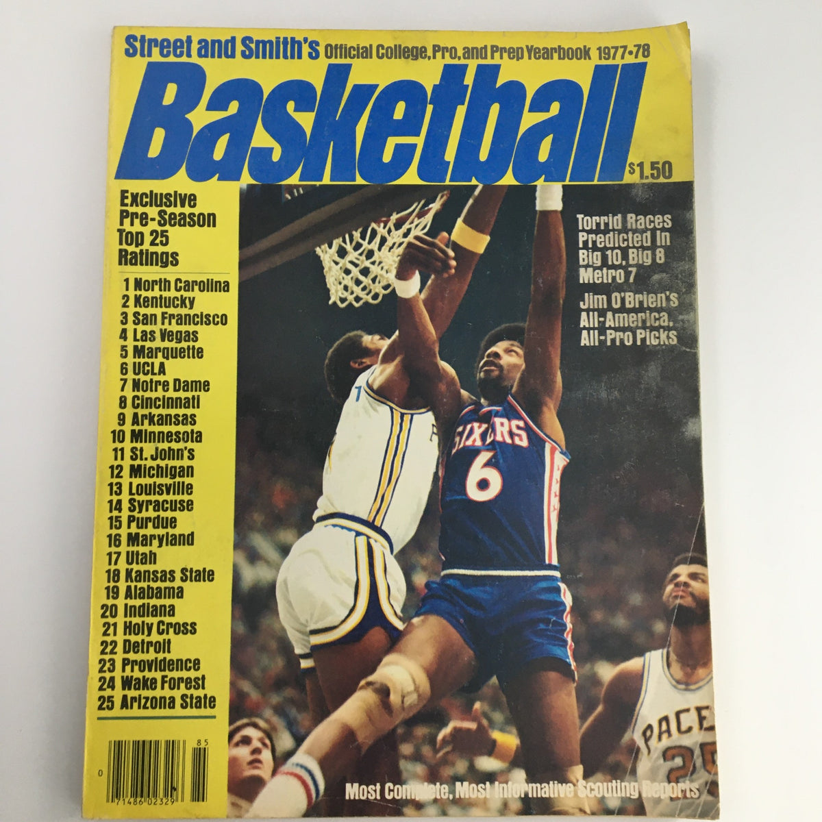 Street & Smith's Official College & Pro, Prep Yearbook 1977-78 Julius Erving. Cover image featuring basketball action, showcasing two players with the text 'Basketball' prominently displayed.