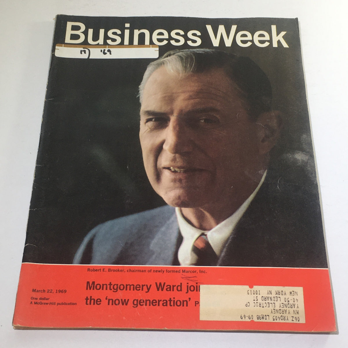 Cover of Business Week Magazine: March 22, 1969 featuring Robert E. Brooker, Chairman of Marcor Inc, showcasing a vintage design and historical significance in business journalism.