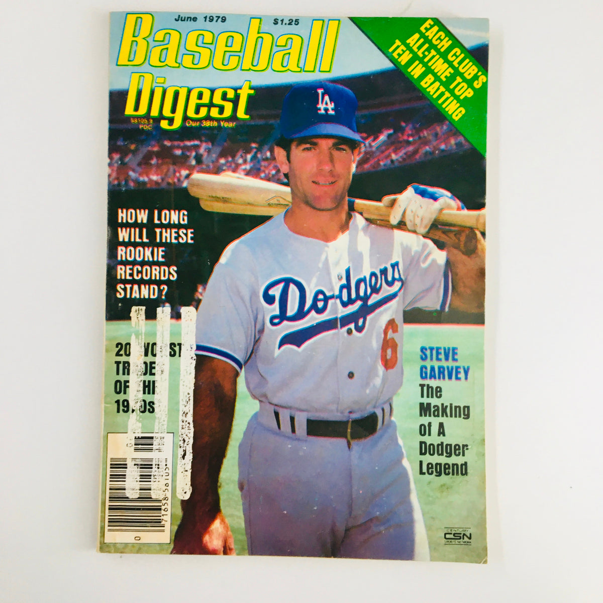 VTG Baseball Digest Magazine June 1979 featuring Steve Garvey on the cover, showcasing his role as a Dodger Legend alongside prominent articles and advertisements.