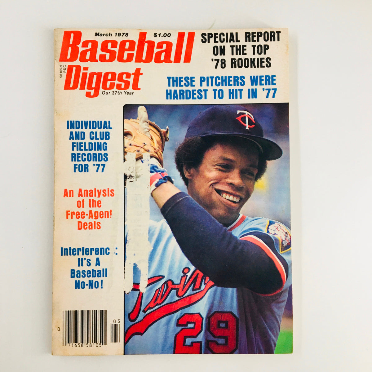 Cover of the March 1978 Baseball Digest magazine featuring Rod Carew, with the headline "It's A Baseball No-No" and details of the magazine's content regarding pitching and statistics.