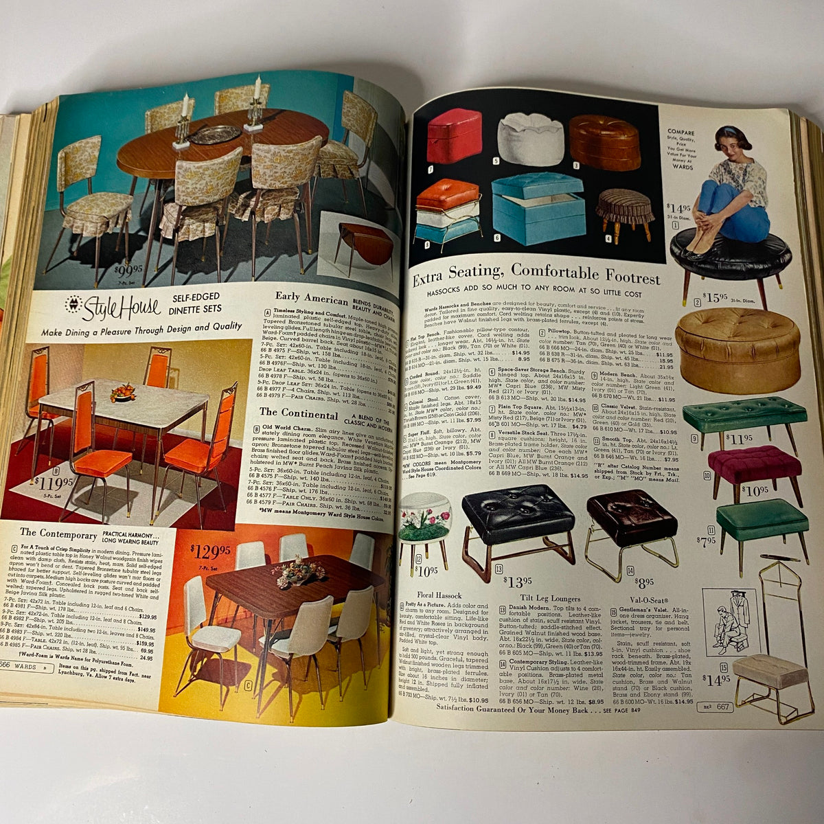 Dining and seating options from the 1963 Montgomery Ward Spring and Summer Catalog, highlighting stylish dinette sets and additional seating solutions for comfort and practicality.