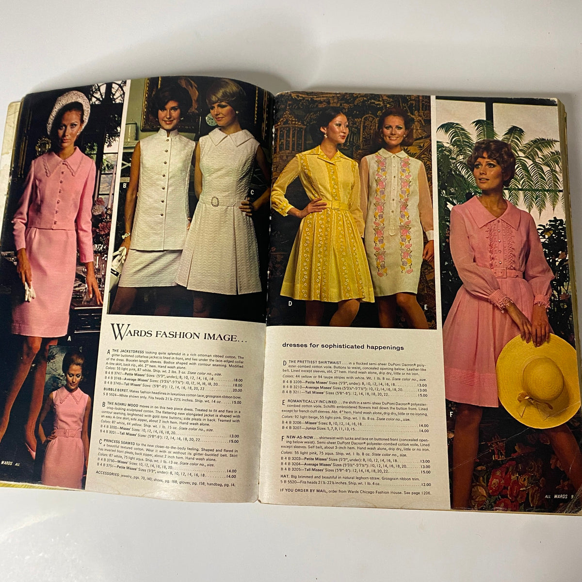 1969 Montgomery Ward Spring and Summer Catalog presenting elegant dresses and ensembles for women from the 1960s.