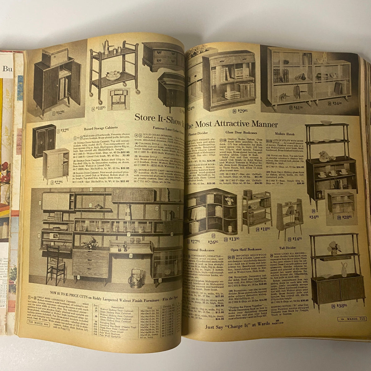1962 Montgomery Ward Spring and Summer Catalog featuring a selection of vintage storage cabinets and furniture, highlighting classic designs from the 1960s.