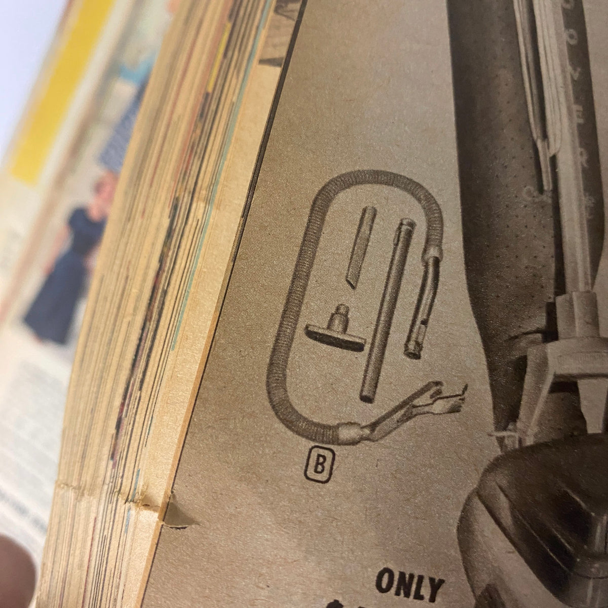 Close-up view of the Hoover vacuum accessories from the 1961 Montgomery Ward Summer Catalog highlighting various attachments.