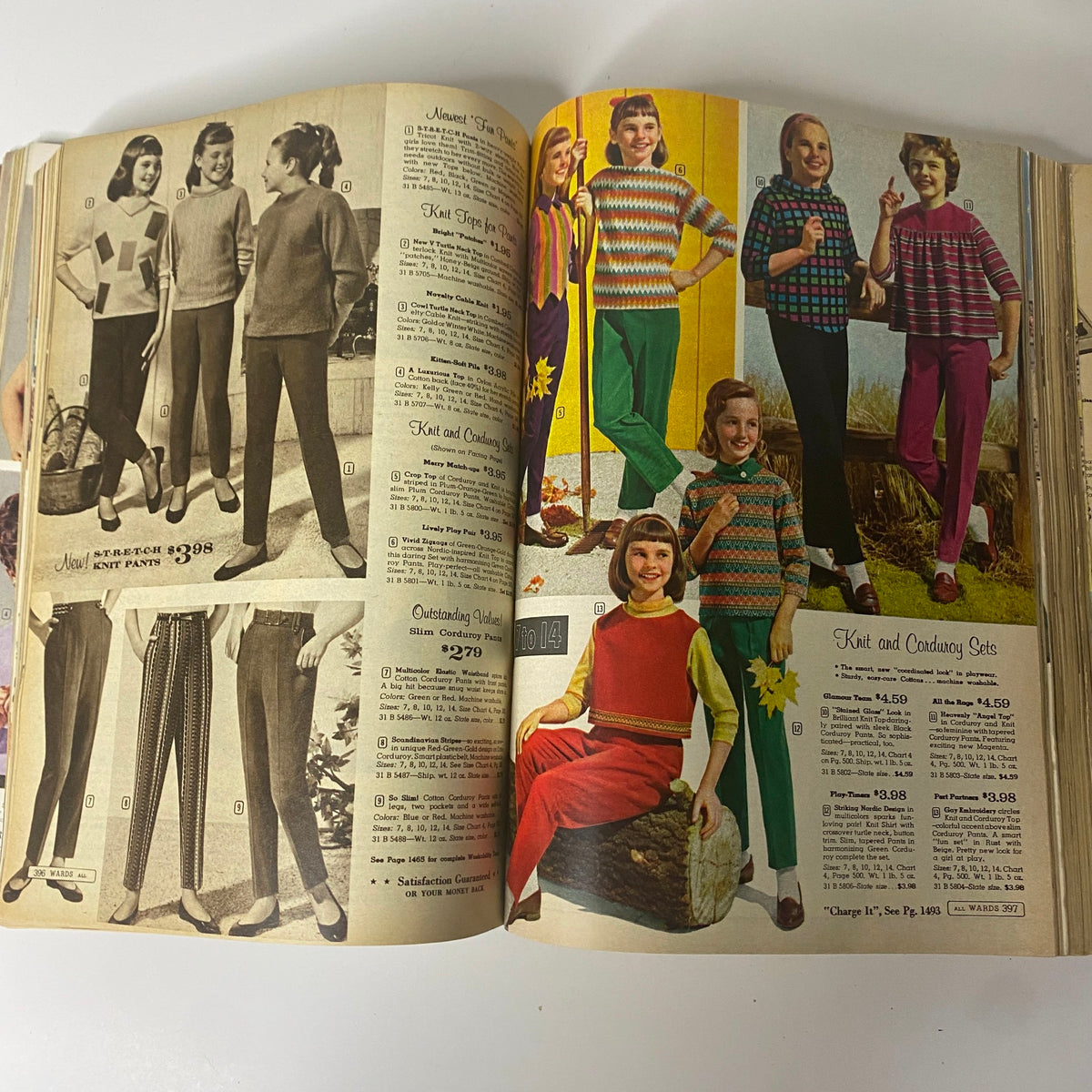 1961 Montgomery Ward Fall and Winter Catalog showcasing vintage women's fashion including knit tops, pants, and outerwear with detailed descriptions and prices.