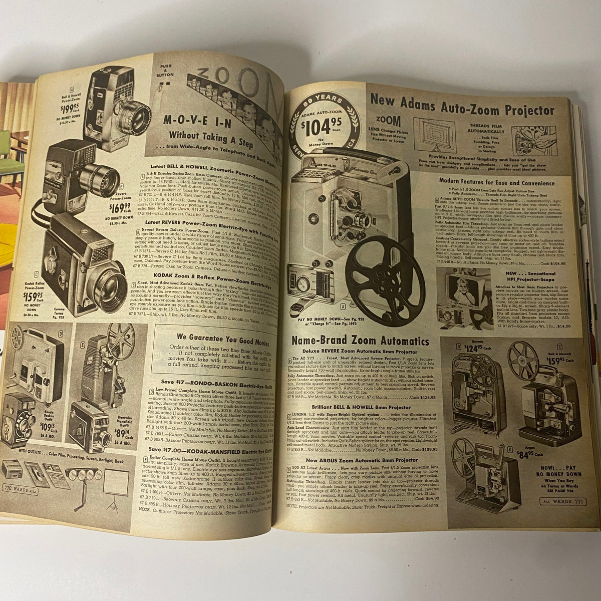 1961 Montgomery Ward Fall and Winter Catalog featuring vintage cameras and projectors, showcasing photographic equipment with pricing details for tech enthusiasts.