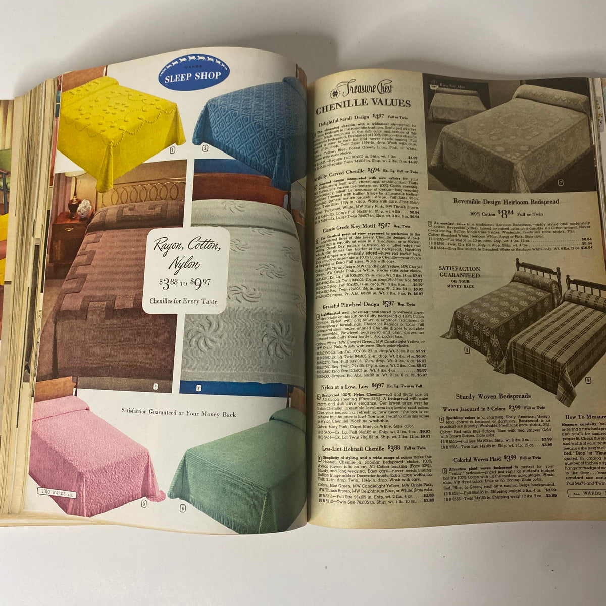 1961 Montgomery Ward Fall and Winter Catalog showcasing colorful chenille bedspreads in various designs, highlighting premium home textiles for vintage enthusiasts.