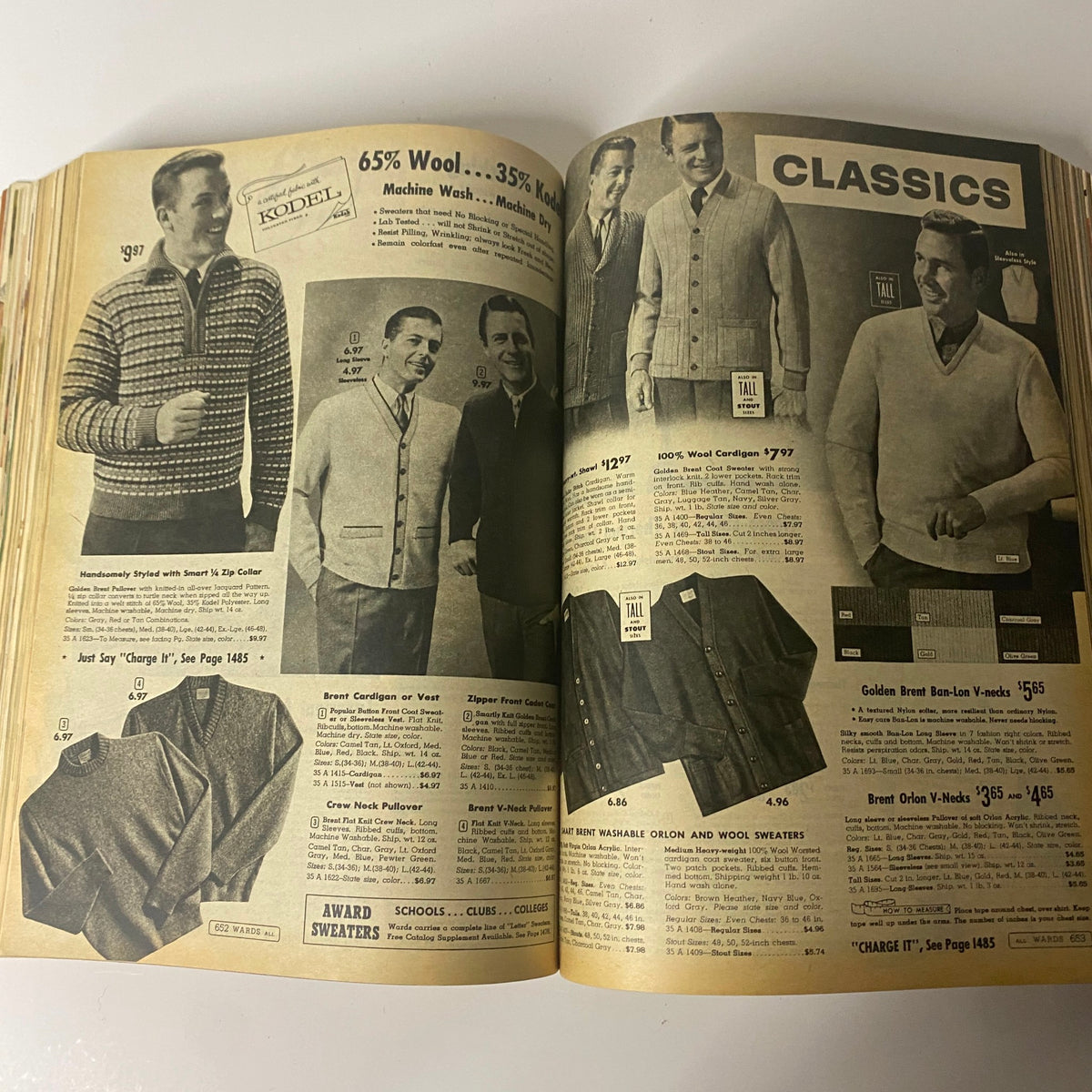 1962 Montgomery Ward Fall and Winter Catalog showcasing classic men's sweaters and cardigans with prices highlighted, reflecting vintage fashion styles from the early 1960s.