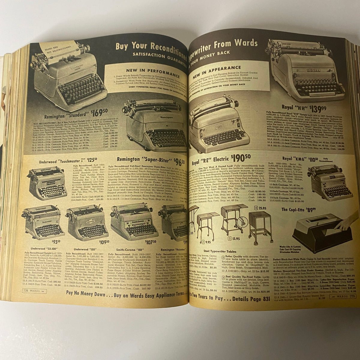 1962 Montgomery Ward Fall and Winter Catalog featuring a selection of typewriters and writing desks, illustrating office equipment trends from the early 1960s.