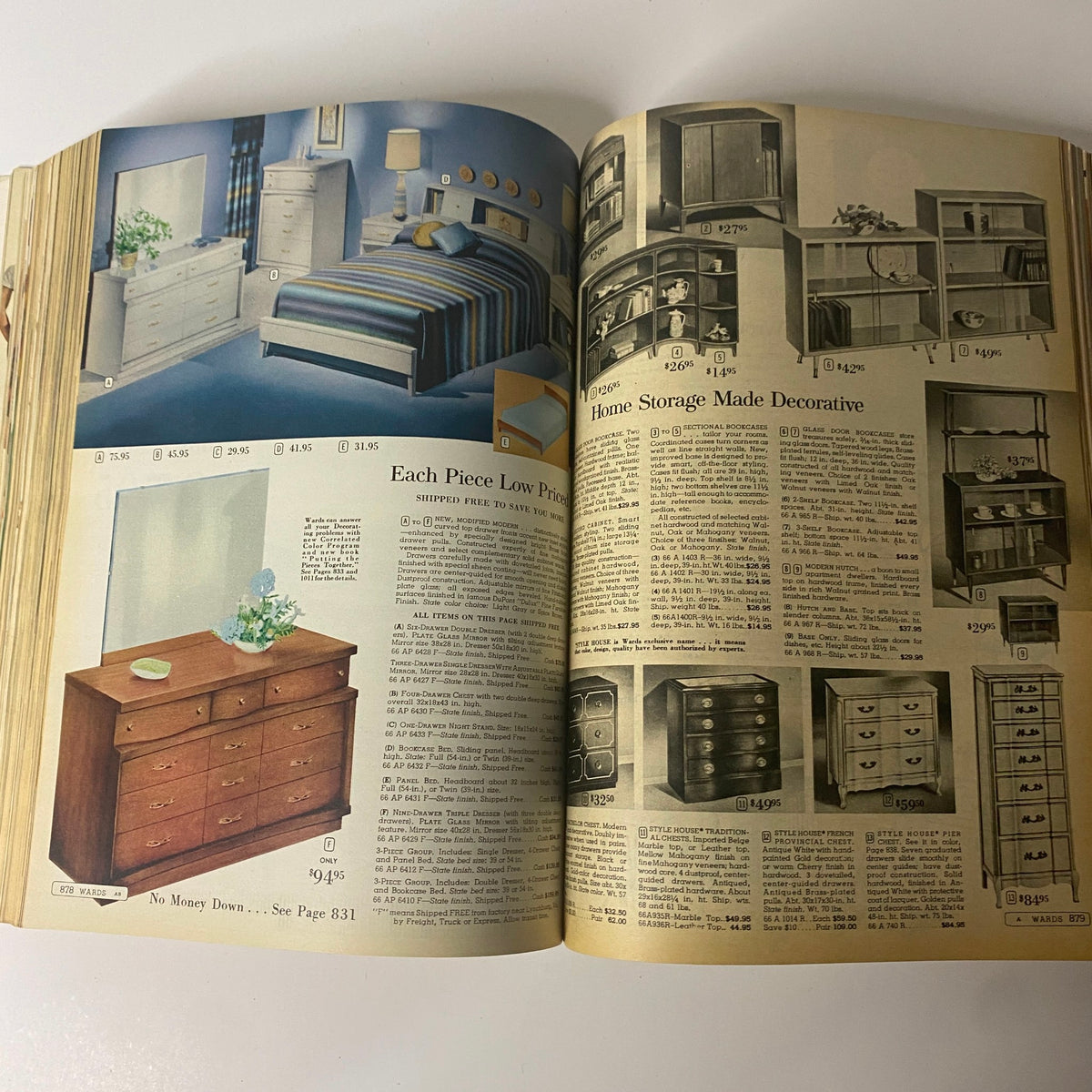 1962 Montgomery Ward Fall and Winter Catalog featuring bedroom furniture selections, highlighting contemporary storage options and decor for a vintage aesthetic.