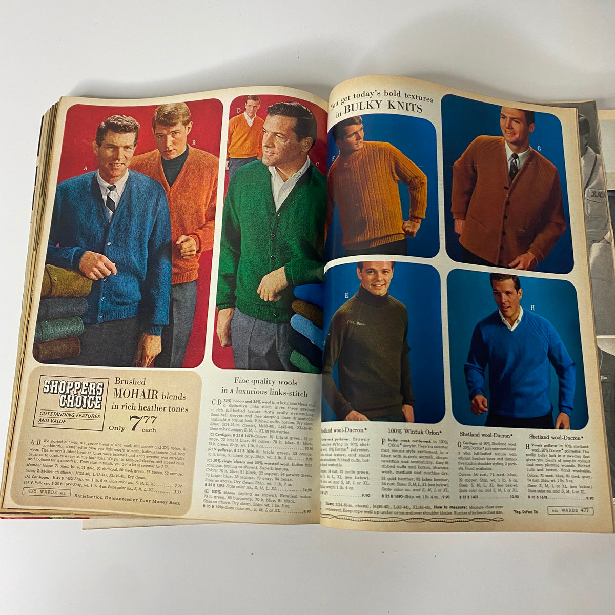 1967 Montgomery Ward Fall and Winter Catalog featuring men's fashionable knitwear, highlighting trendy sweaters and cardigans of the 1960s.
