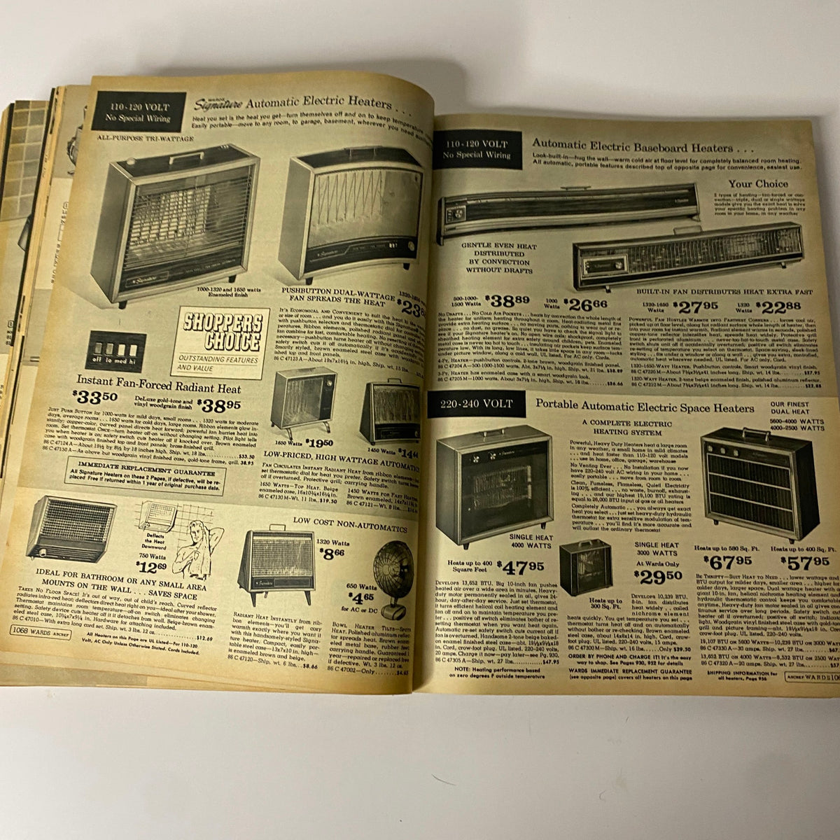 1966 Montgomery Ward Fall and Winter Catalog featuring various electric heaters, showcasing options for home heating solutions.