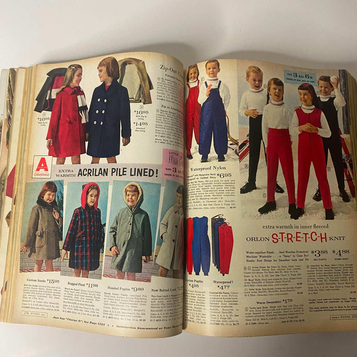 Children's winterwear options displayed in the 1963 Montgomery Ward Fall and Winter Catalog, including coats and overalls.