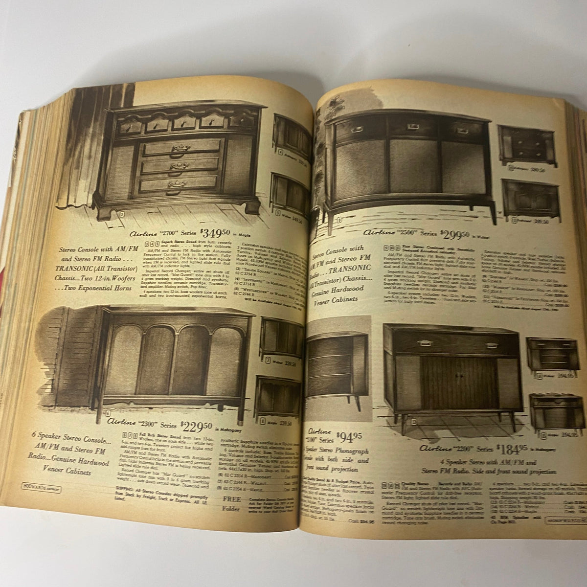1963 Montgomery Ward Fall and Winter Catalog displaying various stylish furniture pieces, including stereo consoles and cabinets.