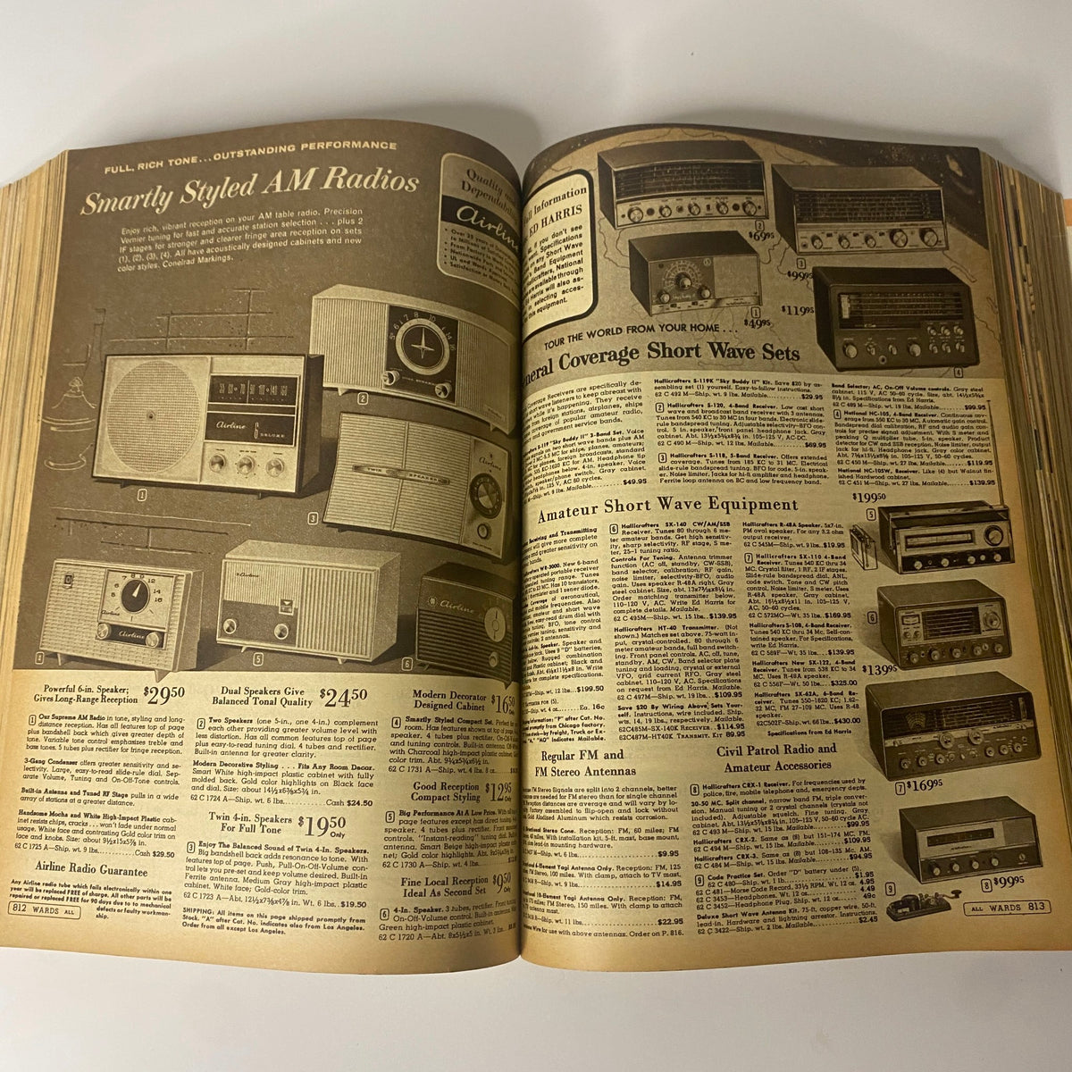 1963 Montgomery Ward Fall and Winter Catalog highlighting an assortment of AM radios with detailed descriptions and pricing.