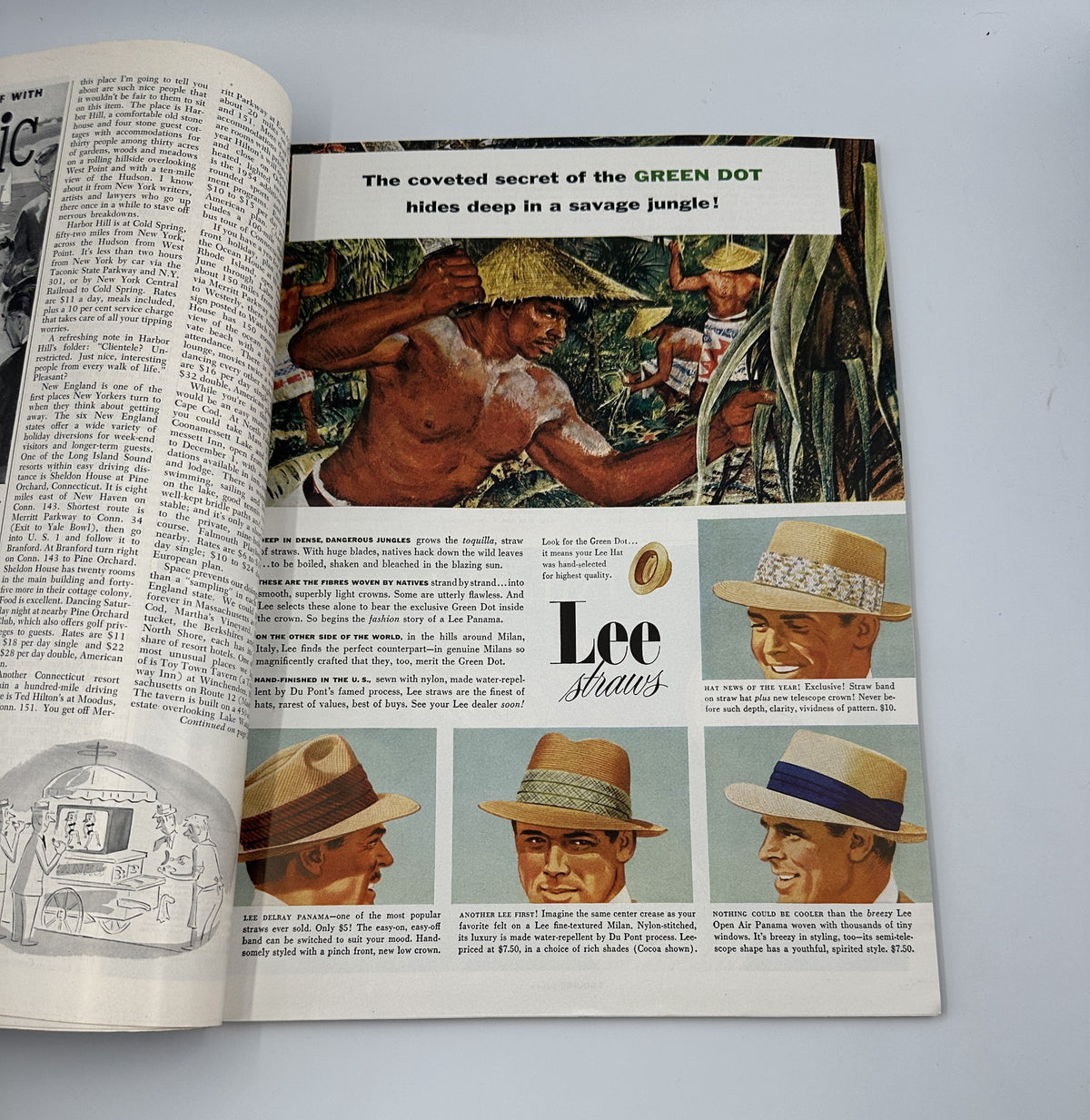 Another internal page from Esquire Magazine June 1954 highlighting a colorful advertisement for Lee hats, featuring various styles of men's headgear.