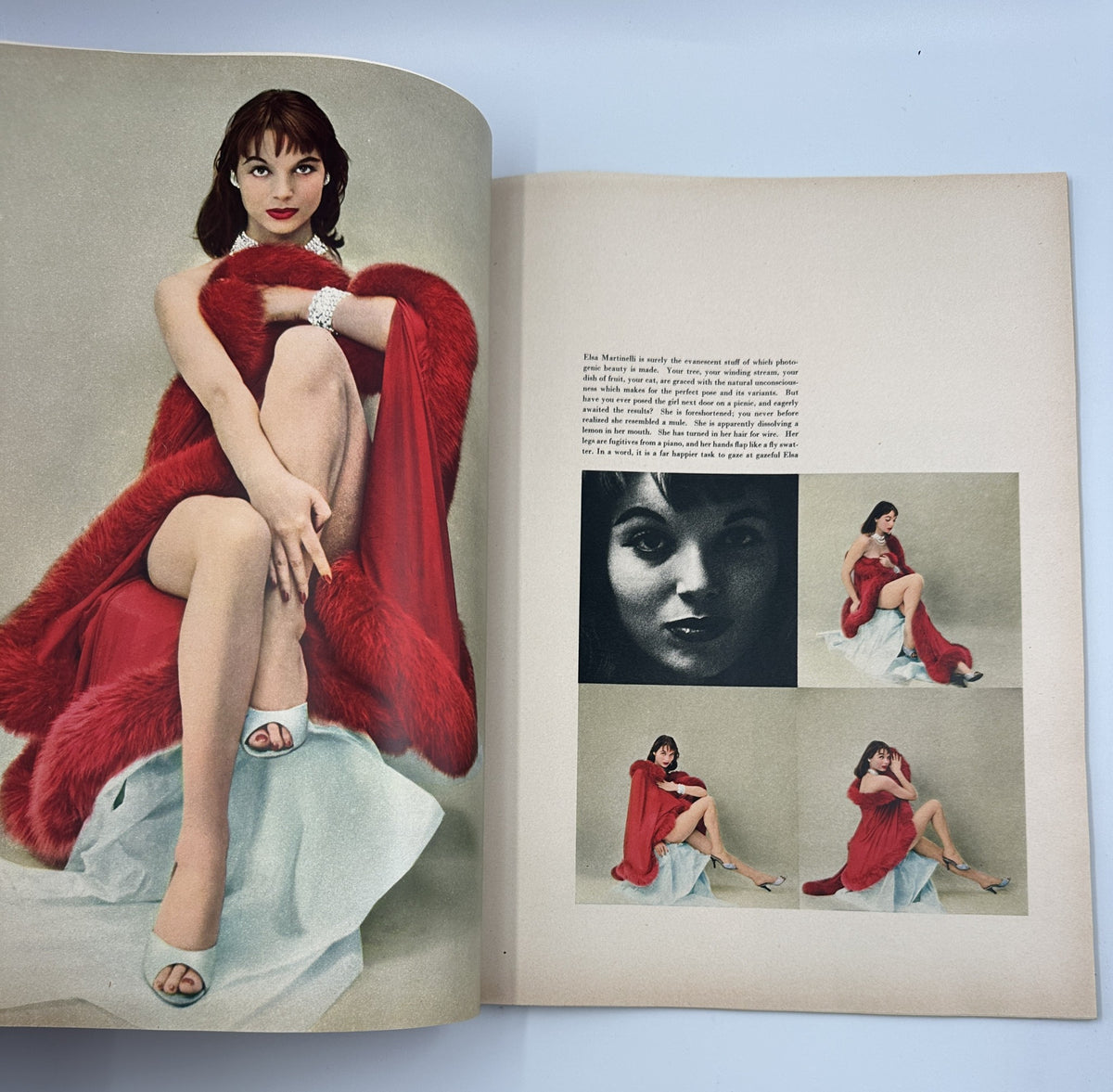Esquire Magazine November 1955 Pumpkin Model Cover presents a stunning photo of a model in a glamorous red dress adorned with a fur stole, emphasizing fashion from that era.