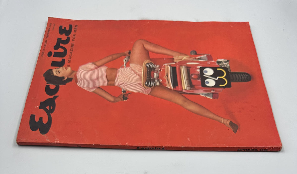 Second view of the Esquire Magazine September 1956 cover showing a woman in a striped pink outfit on a scooter, highlighting vintage design.