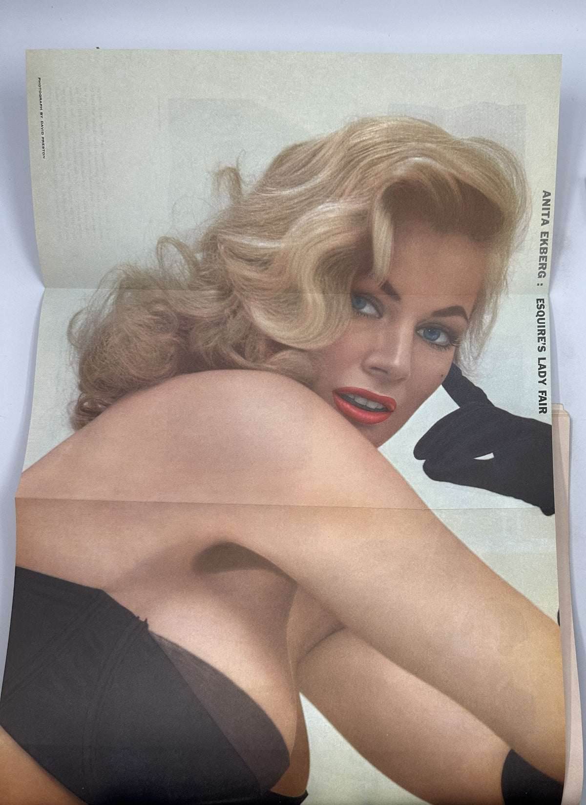Foldout featuring Anita Ekberg, described as Esquire’s Lady Fair, from the September 1956 issue, portraying her glamorous look in high fashion.