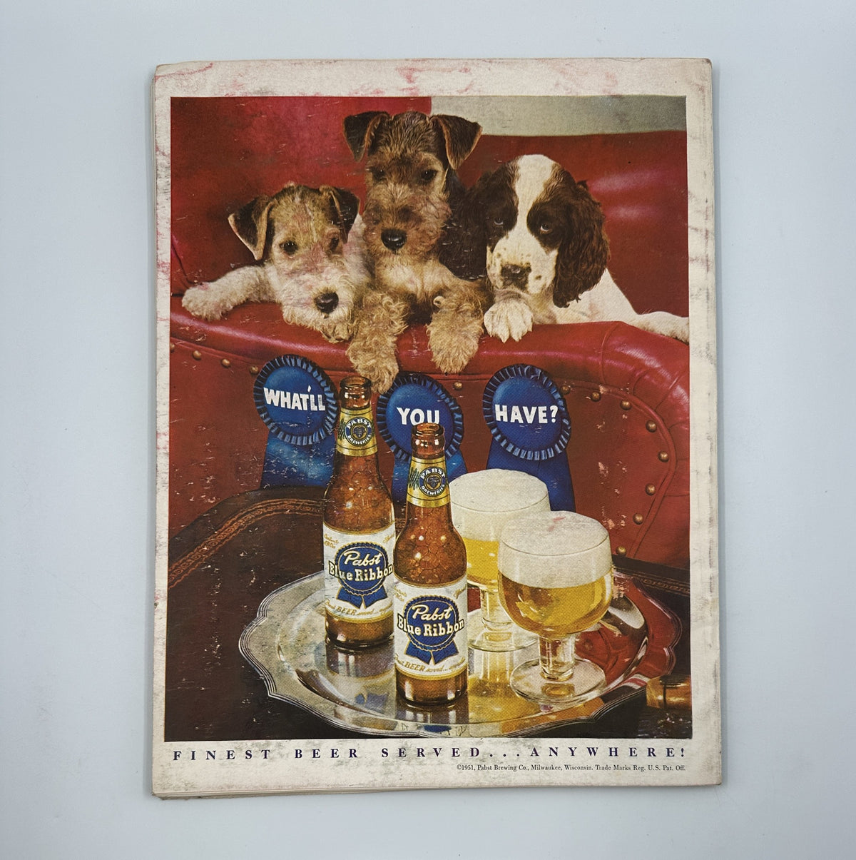 Cover of Esquire Magazine November 1951 featuring Ray Bradbury and Jose Ferrer, showcasing an advertisement with three dogs and beer, titled 'What's You Have?' highlighting 'Finest Beer Served - Anywhere'.